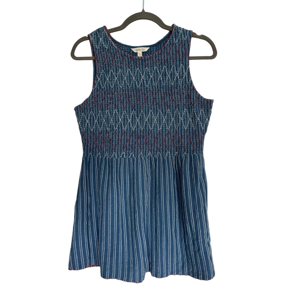 Matilda Jane Girls Pin Striped Red Trimmed Red White Blue Sundress Size Small